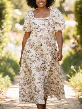 Lark + Grey Floral Maxi Dress in Cream & Brown Size XL